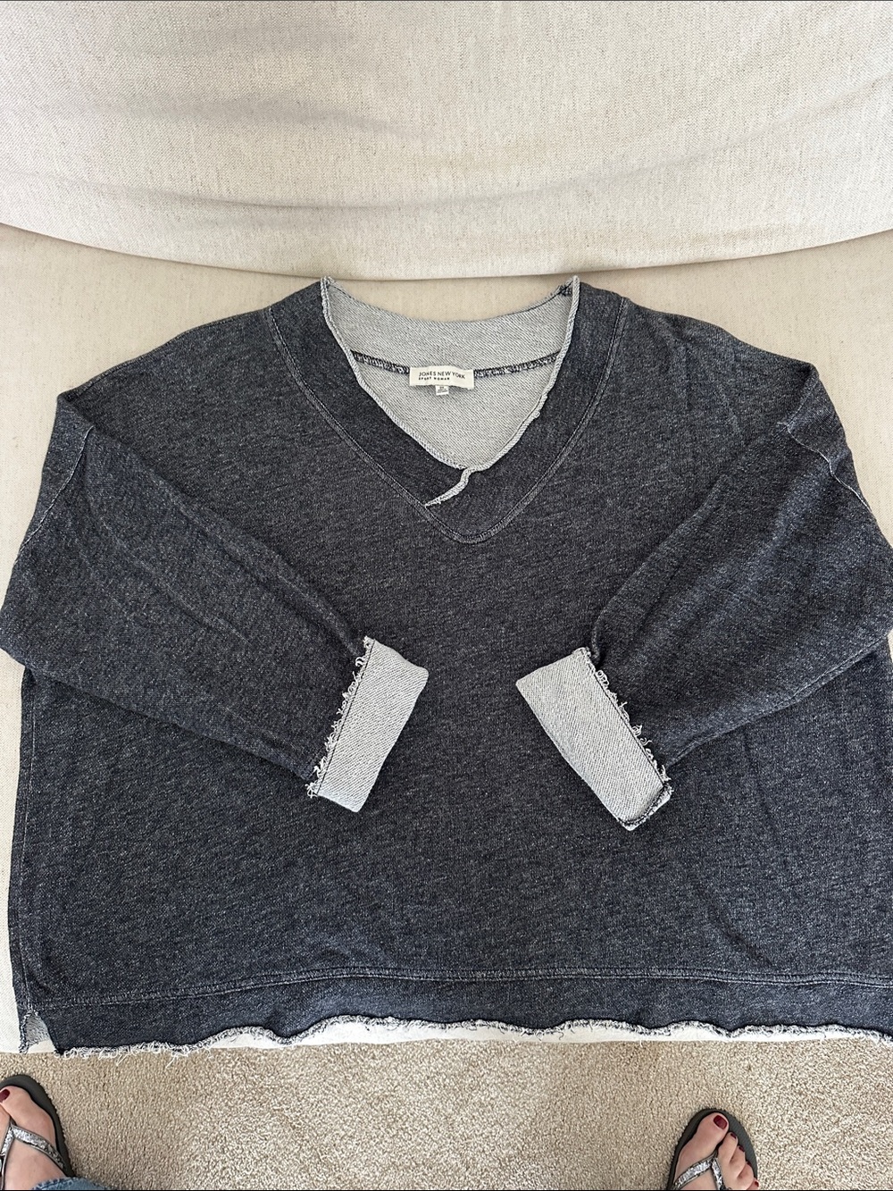 Jones New York Sport Woman Charcoal and Light Gray V-Neck Sweatshirt